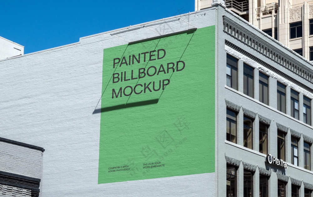 户外巨幅海报样机城市街头墙绘广告牌vi效果图PS模板05