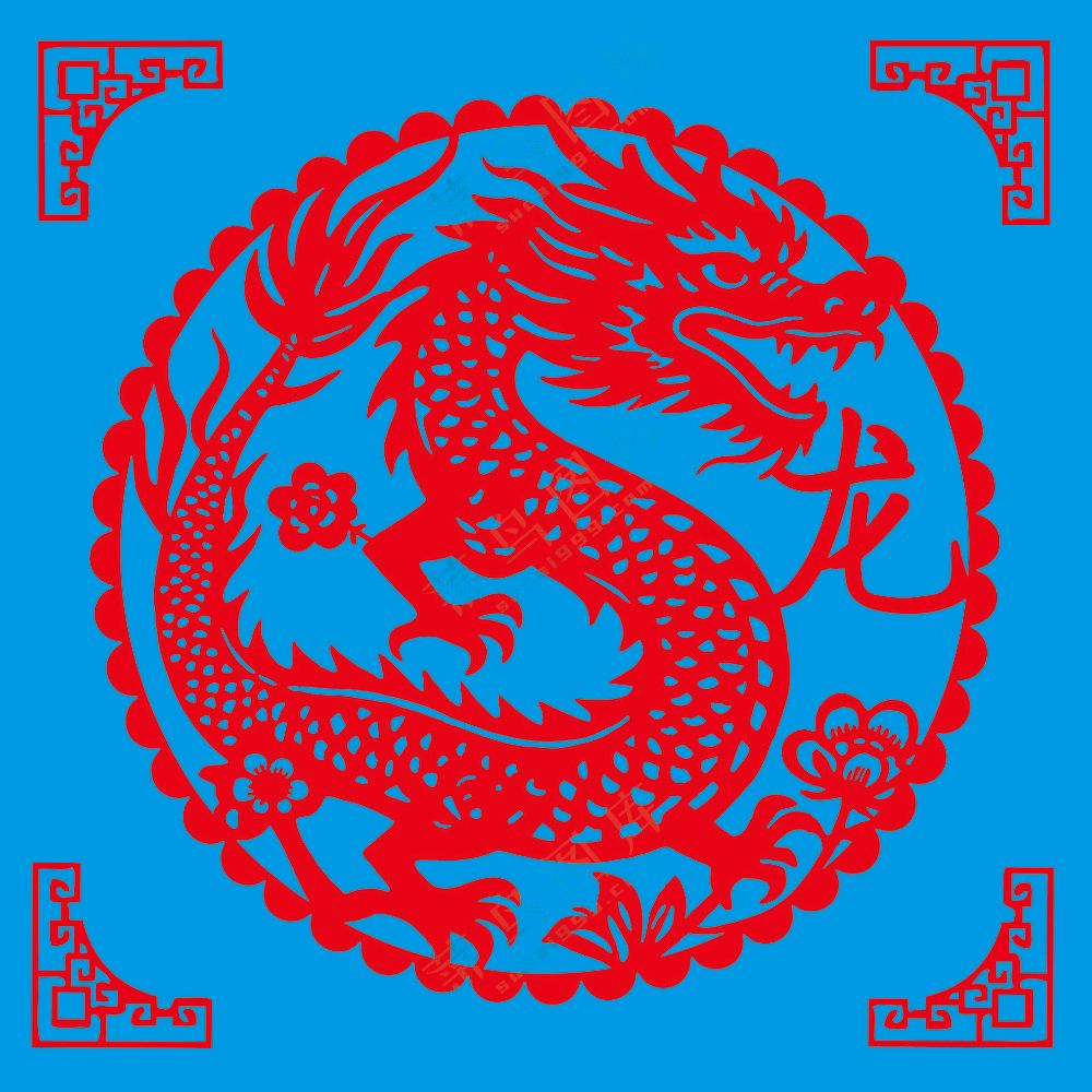 红色圆形龙剪纸