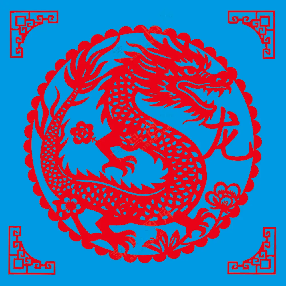 红色圆形龙剪纸