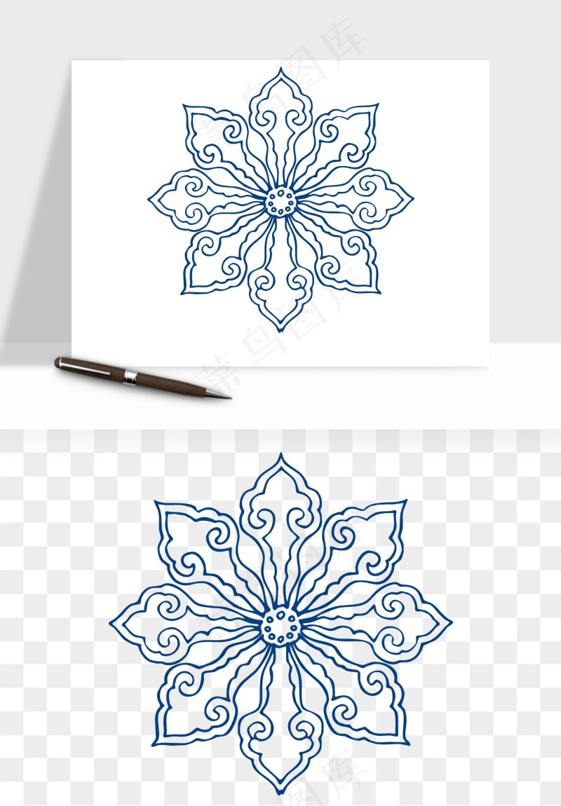 青花瓷花纹花卉图案png免抠