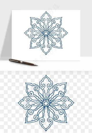 青花瓷花纹花卉图案png免抠