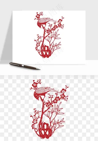 传统花鸟动物剪纸png免抠