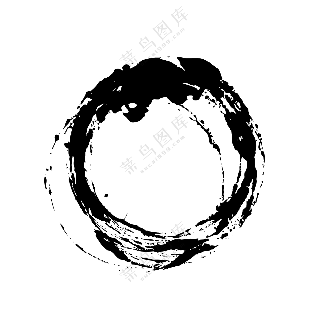 圆形黑白水墨涂抹笔触免抠图片素材