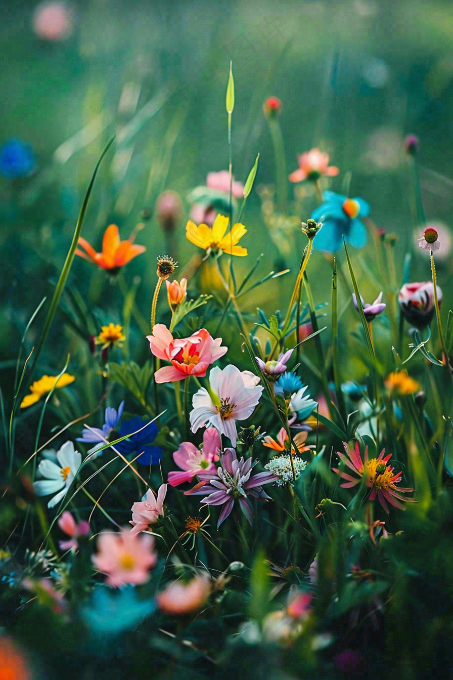 春天草丛里的小花摄影图