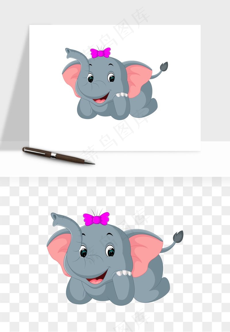 手绘大象小象png免抠