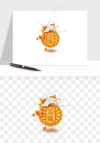 中秋月饼玉兔国潮插画png免抠