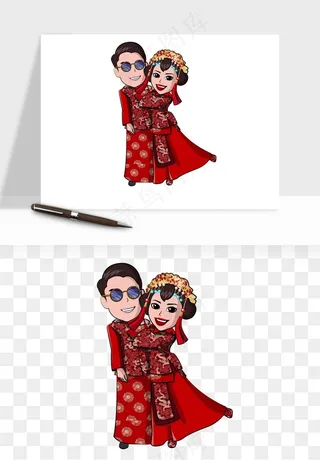 卡通中式婚礼新人png免抠