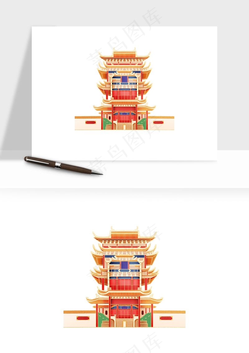 国潮风古建筑古楼古塔鼓楼psd,png免抠图
