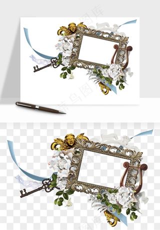 复古花卉相框欧式png免抠