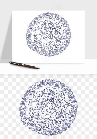 青花瓷花纹花卉图案png免抠