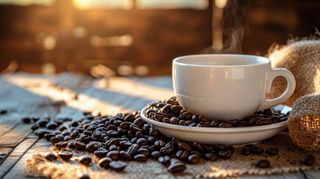 咖啡杯咖啡豆摄影图片