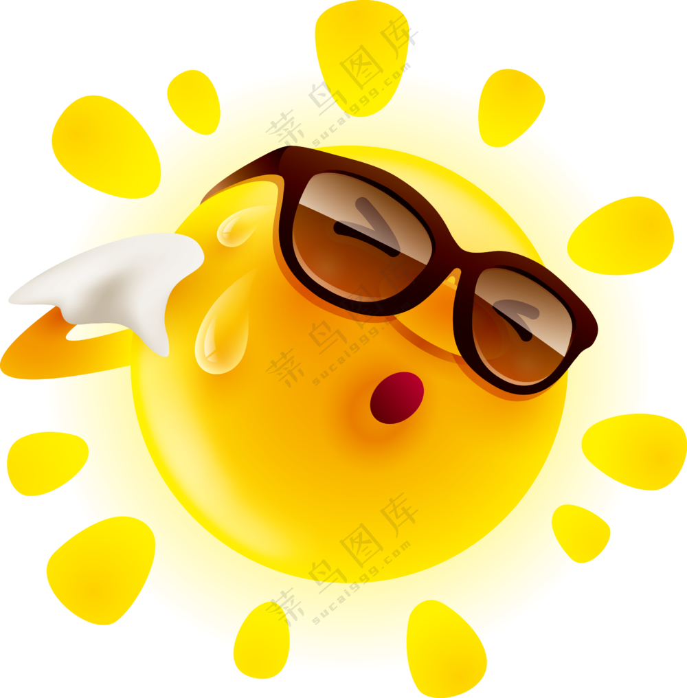 戴墨镜擦汗的太阳卡通创意图片素材