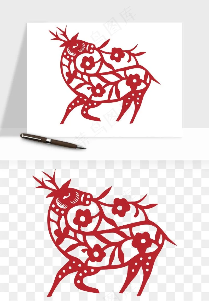 传统花鸟动物剪纸png免抠