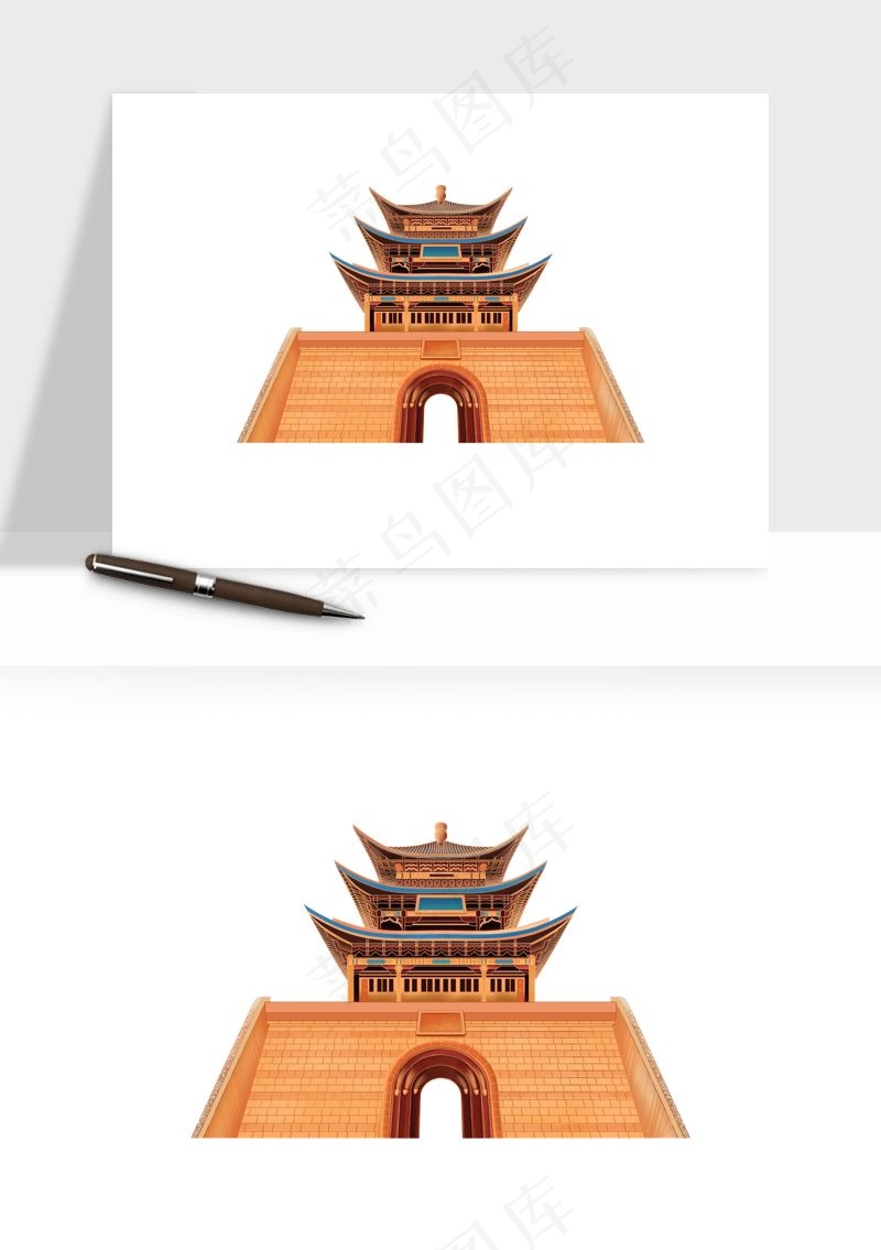国潮风古建筑古楼古塔鼓楼psd,png免抠图