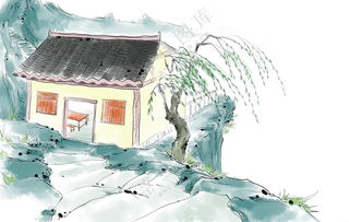 山脚下的小屋绘画创意免抠图片素材