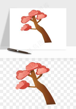 国潮松树松枝松叶png免抠