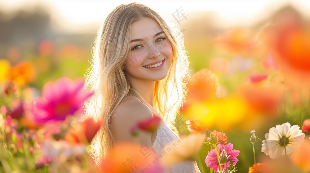浪漫花海美女图片
