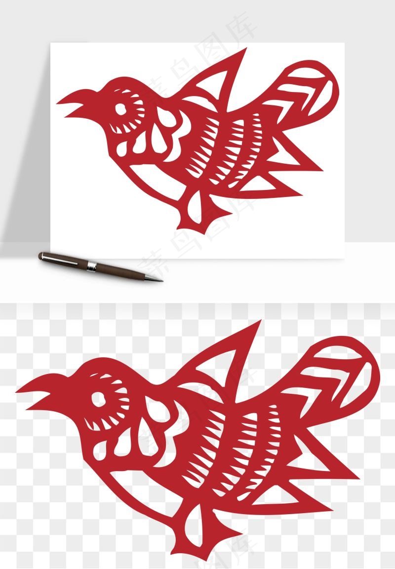 传统花鸟动物剪纸png免抠