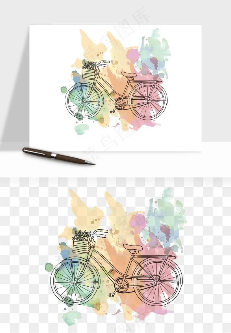 手绘自行车情侣人物png免抠