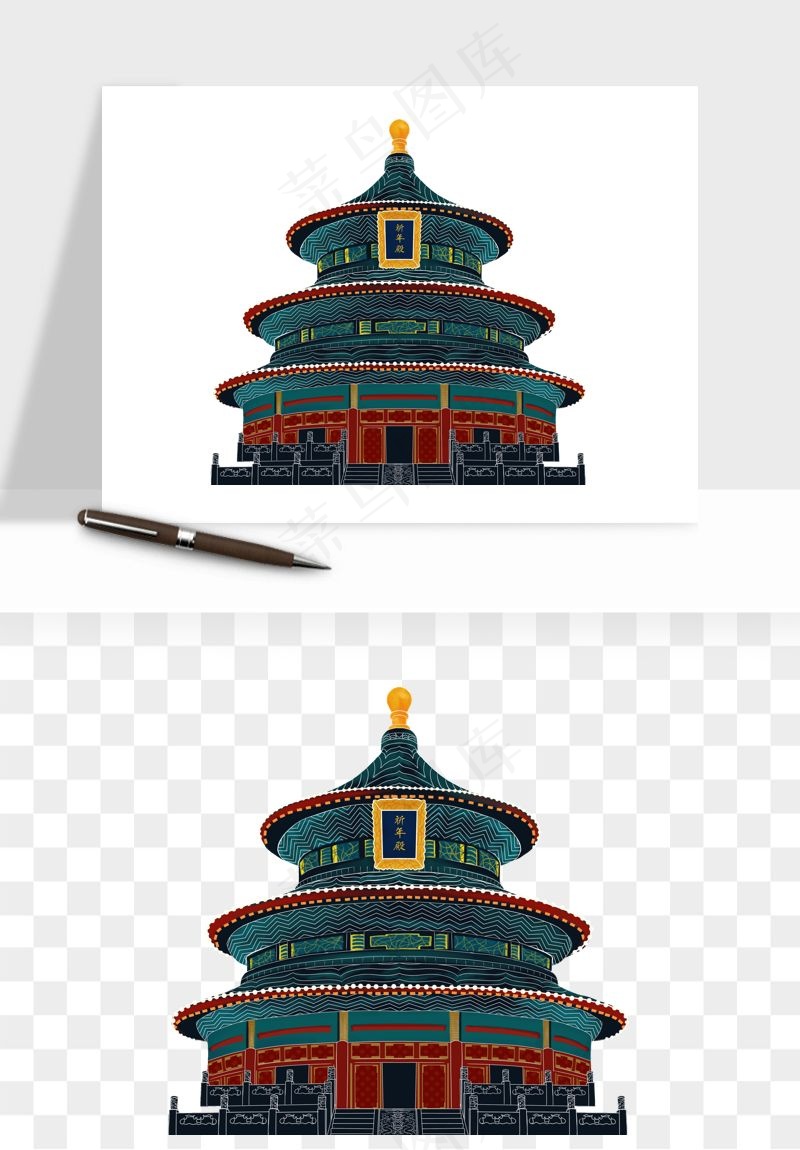 国潮风古建筑古楼古塔鼓楼psd,png免抠图