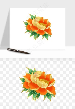 手绘国潮牡丹花花卉图案png免抠