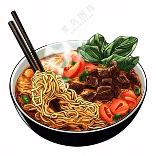 红烧牛肉面香辣美食插画免抠
