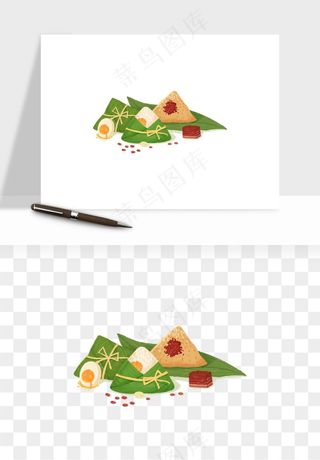 国潮粽子手绘肉粽png免抠