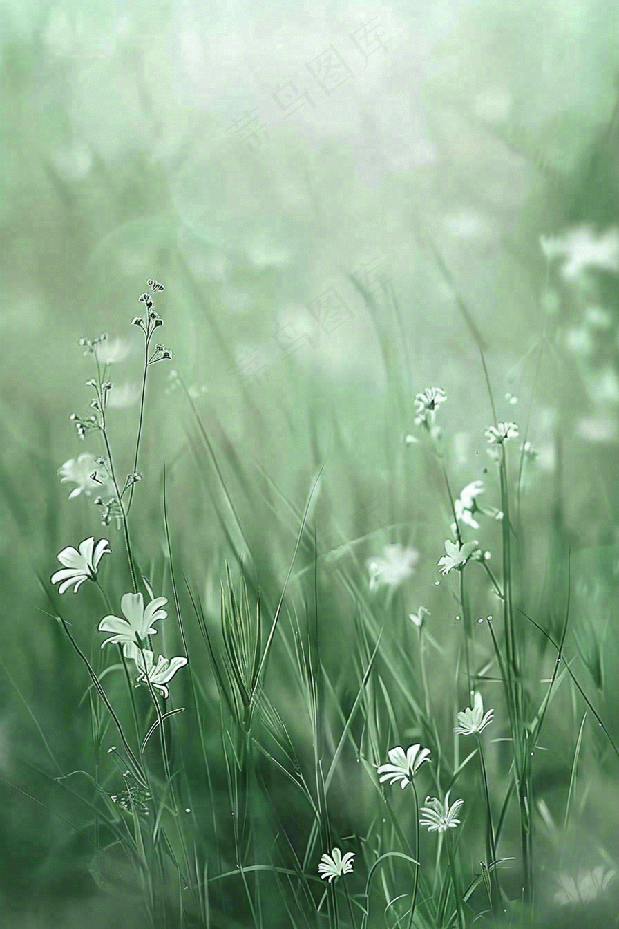 春夏小草白花草丛春分惊蛰插画背景