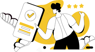 男生完成待办事宜 完成工作 黄色扁平商务插画