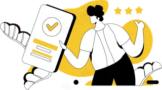 男生完成待办事宜 完成工作 黄色扁平商务插画