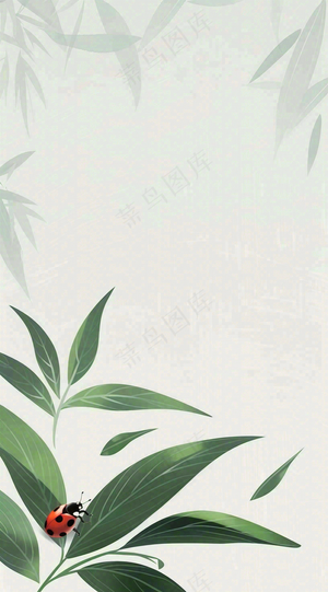 春天国风插画绿叶上的昆虫惊蛰插画背景