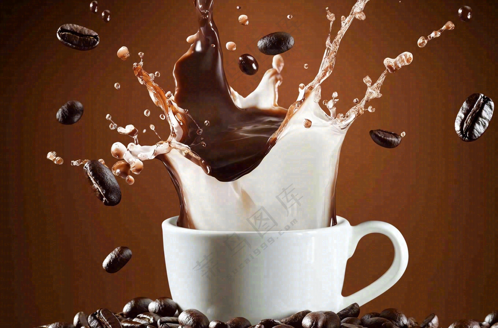 咖啡与牛奶的碰撞水花四溅饮品创意摄影图
