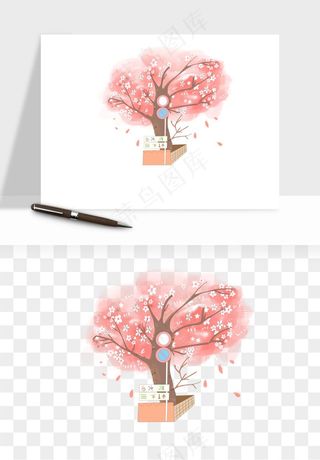 手绘浪漫花树桃花树png免抠