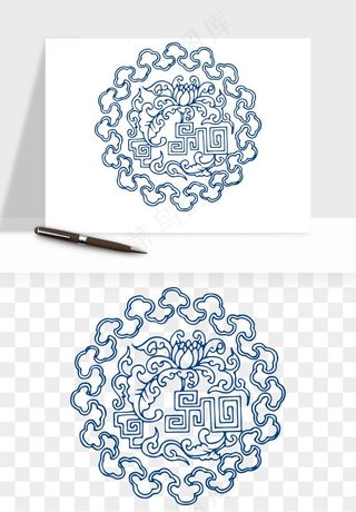 青花瓷花纹花卉图案png免抠
