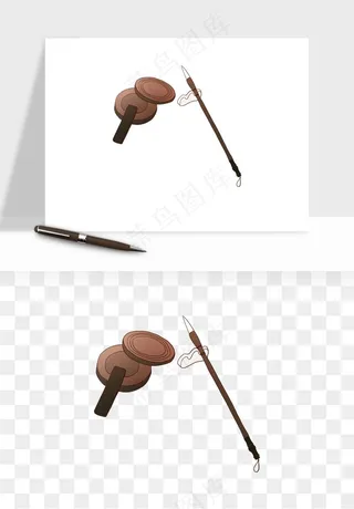 中式砚台毛笔书法png免抠