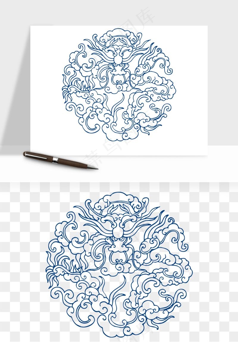 青花瓷花纹花卉图案png免抠