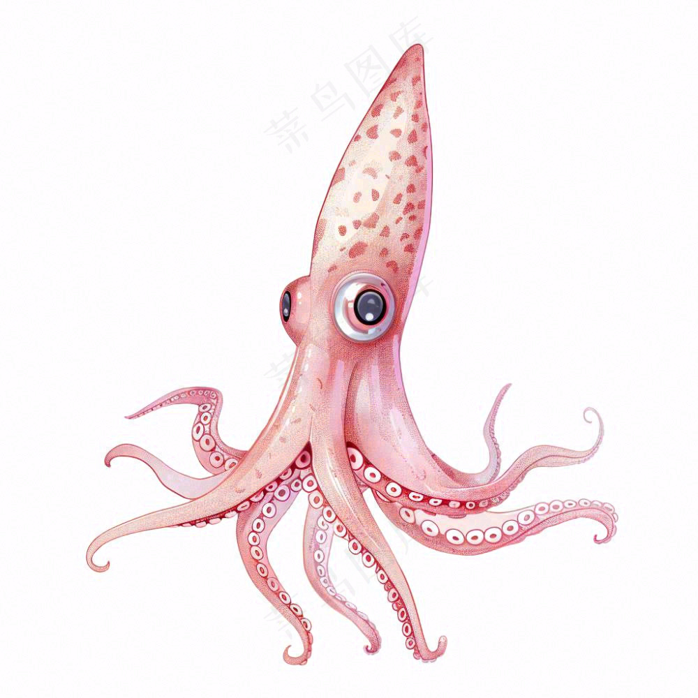 海洋动物章鱼墨鱼鱿鱼卡通插画免抠