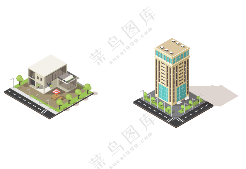 别墅 公园 别墅  矢量图