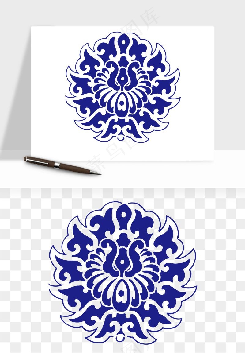 青花瓷花纹花卉图案png免抠