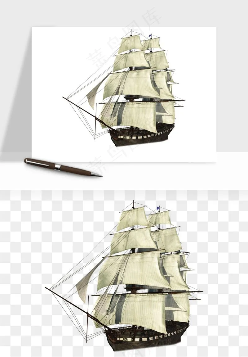 手绘航行帆船png免抠