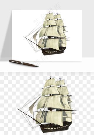 手绘航行帆船png免抠