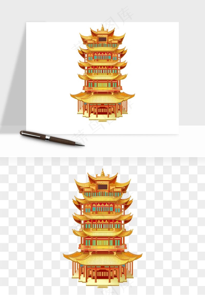 国潮风古建筑古楼古塔鼓楼psd,png免抠图