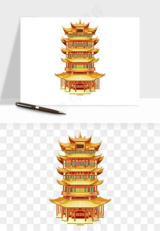 国潮风古建筑古楼古塔鼓楼psd,png免抠图