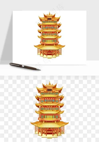 国潮风古建筑古楼古塔鼓楼psd,png免抠图