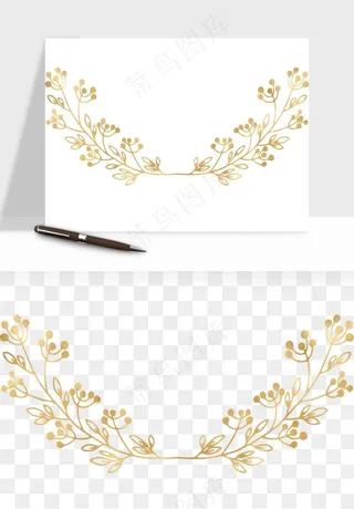 金色植物花环边框png免抠