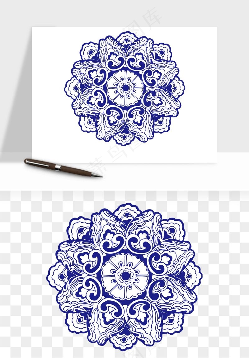 青花瓷花纹花卉图案png免抠