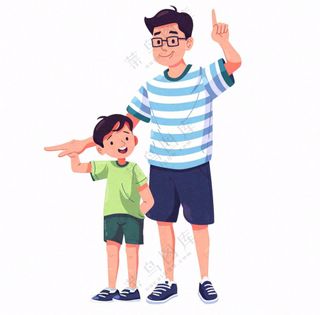父亲爸爸儿子相拥卡通插画免抠