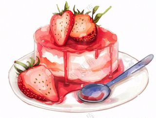 草莓蛋糕甜点下午茶插画免抠