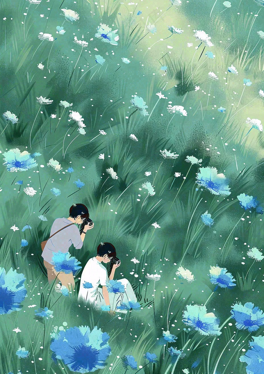 春夏草坪花丛摄影小清新唯美浪漫立春春分情人节插画背景