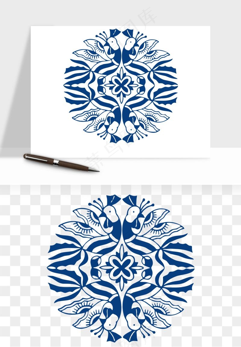 青花瓷花纹花卉图案png免抠